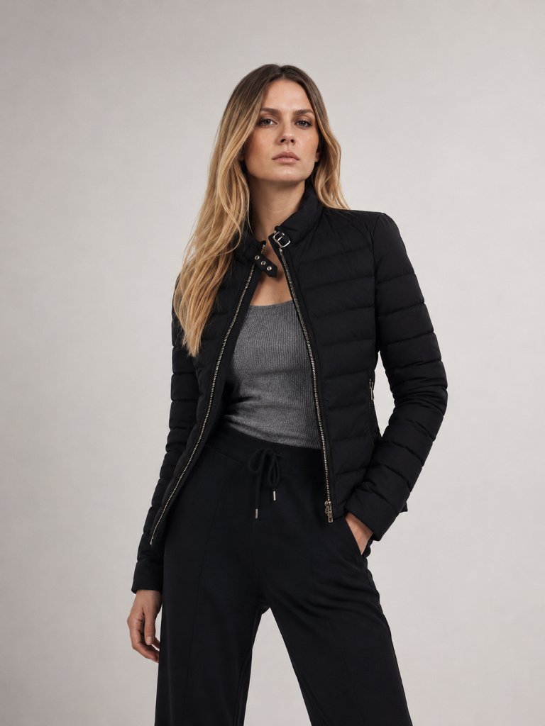 Moose Knuckles Black Quilted Moto Down Puffer Jacket Coat